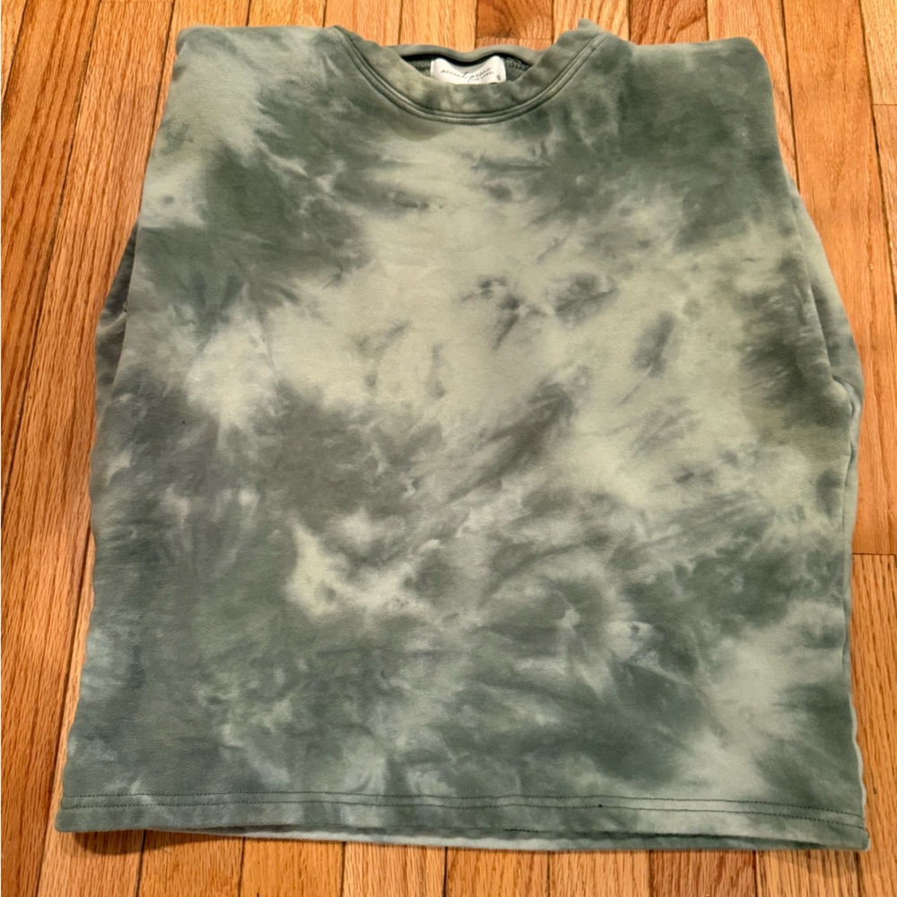 Olive Tie-Dye Cotton Muscle Shirt Sleeve Sweatshirt Tee Shoulder pads Size S